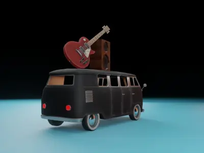 Kombi with Guitar on the roof low poly Low-poly 3D model