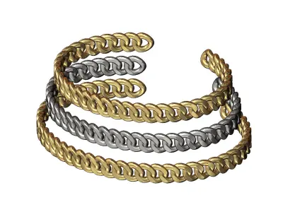 Solid 7mm wide Cuban chain link cuff bracelet 3D print model