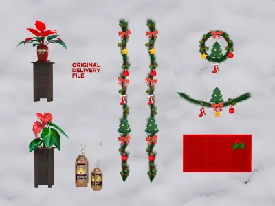 Christmas Wreaths Full Door Decoration 3D Model 3D model