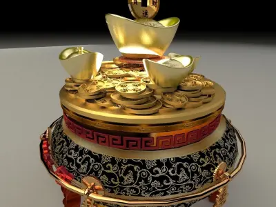 Chinese gold Ingot  pot 3D model