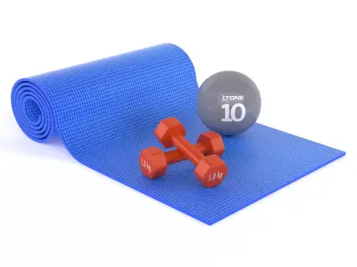 Yoga Mat and Dumbbells 3D model