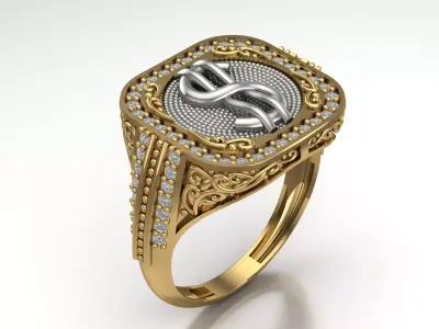 Luxury Dollar Sign Mens Ring With Diamonds Jewelry Gents Rings 3D print model