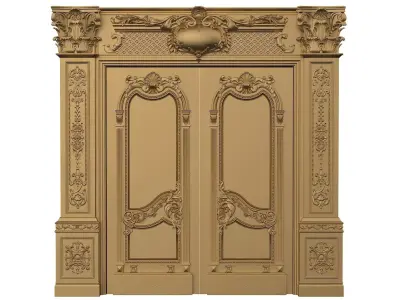Royal style gold plated classic door B 3D model