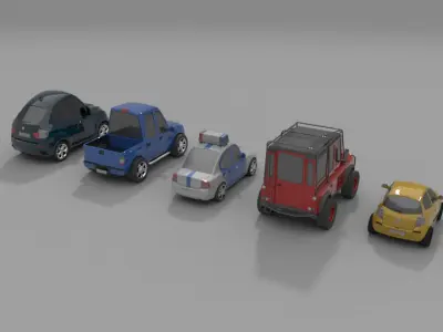 5 Toy Cars Low-poly 3D model