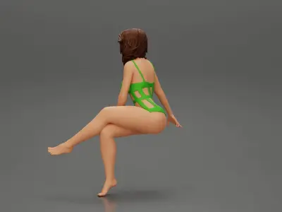 Sexy Girl In a onepiece Bikini Sitting On A Car 3D print model