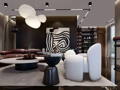 Interior Living Room and Bedroom design Sketch up File 3D model