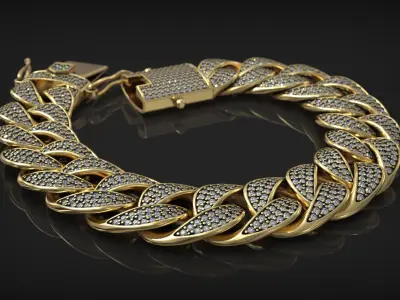 Iced Out Miami Luxury Cuban Chain Diamond Link Bracelet 3D print model
