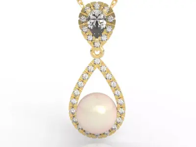 Luxury Pearl Diamond Halo Pendant  3D print model