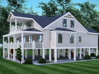 Modern American Elevated Farmhouse 3D Model   Home Design 3D model