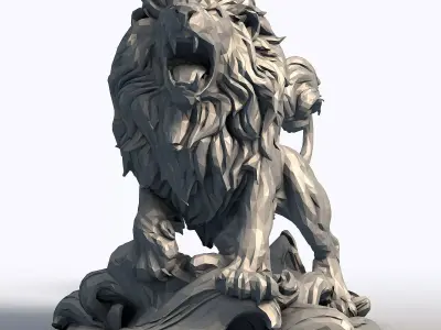 Hungry Lion Low Poly Sculpture Predatory Big Cat Model  3D print model