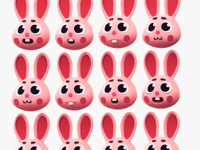 Cartoon Head Rabbit Pack Emoji 3D model