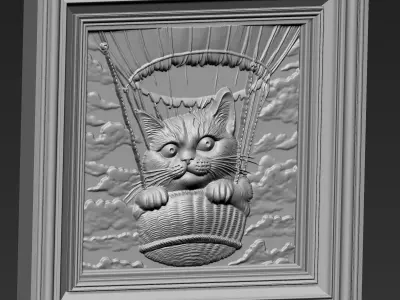 Kitten riding a hot air balloon A45 3D print model