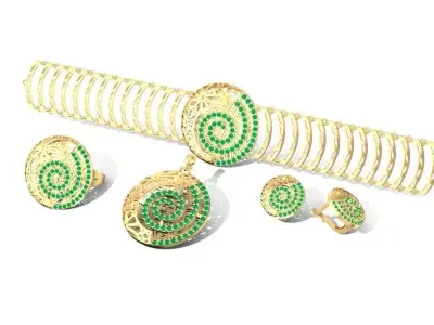 Luxury Spiral Jewelry Set Bracelet Ring Earrings 3D Model 2137 3D print model