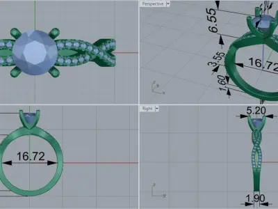 Twisted Engagement Ring With Round Stone 3D print model