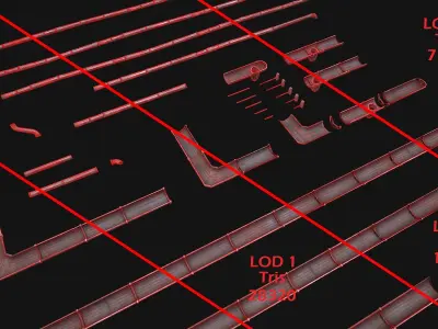 Gutter System Medieval Roof Low-poly 3D model