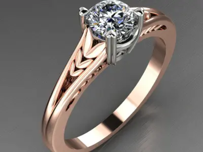 Solitaire Engagement Diamond Ring with split decor shank 3D print model