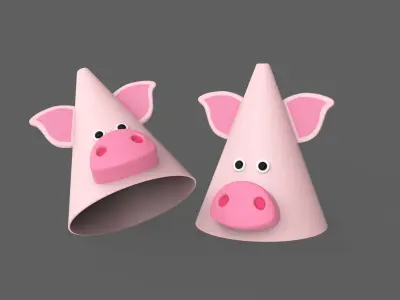Funny Animal Birthday Hats for Childrens Collection 01 Low-poly 3D model