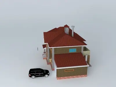 villa house with car Free 3D model