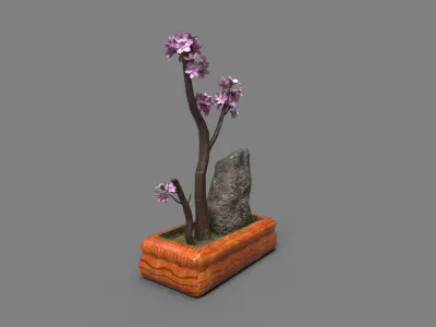 Bonsai Tree with pink flowers 3d Model Low-poly 3D model