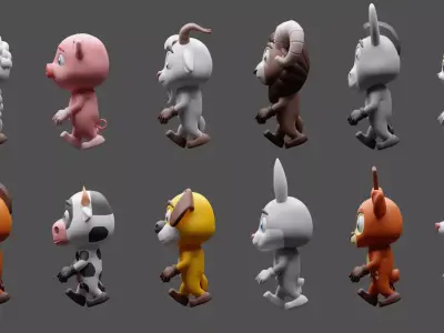 Cartoon character animals 3 01 Low-poly 3D model