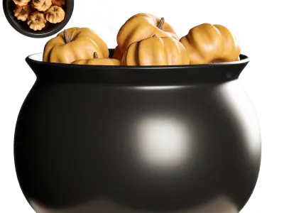 Cauldron with Pumpkins Halloween Decoration 3D model