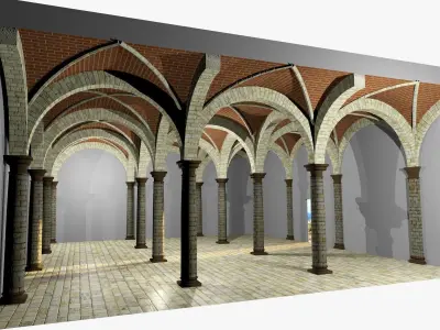 Vaulting 2-4  Romanic  750cm spaced   thin arches and thin curbs Low-poly 3D model