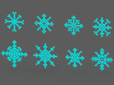 Pixel Snowflake Icon Set Low-poly 3D model