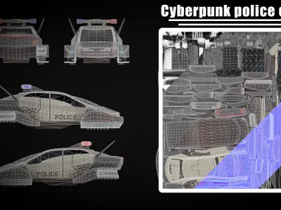 Cyberpunk police cruiser Low-poly 3D model