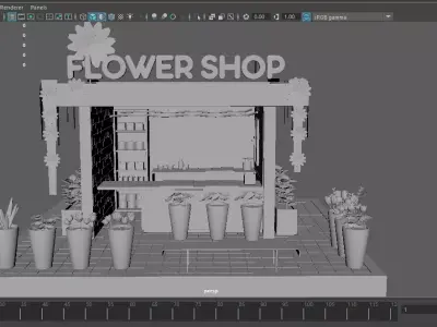 Flower Shop Interior Exterior Detailed 3D Model Low-poly 3D model
