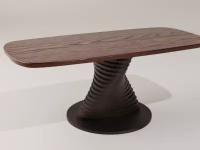 Wooden table with spiral base - stylized furniture model 3D model