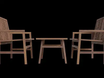 Boho Acacia Wood 3-Piece Outdoor Loveseat 3D model