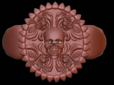Skull ring with roses 3D print model