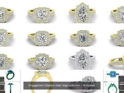 Luxury Engagement Rings all shapes Collection 1 3D Model Pack