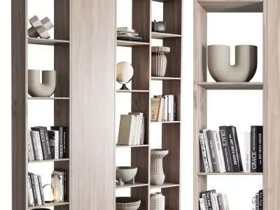 wooden Shelves Decorative With vase and Book 3D model