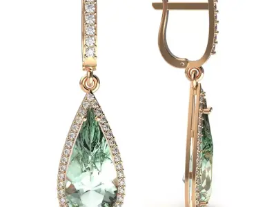 G0092 amethyst and diamond earrings in rose gold 3D print model