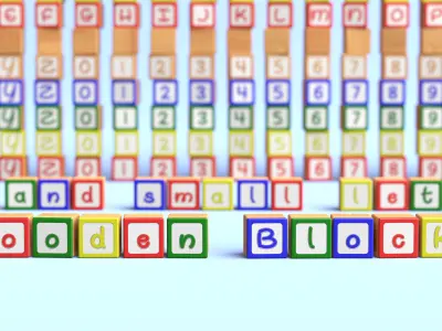 Wooden Blocks - Alphabet and Numbers - Unreal Engine Low-poly 3D model