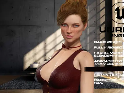 cocktail girl girl full rigged - game ready - animated Low-poly 3D model