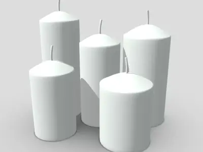 Candle Set four cylinders Low-poly 3D model