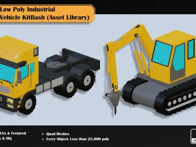 15 Low Poly Industrial Vehicle Asset Library Kitbash Low-poly 3D model