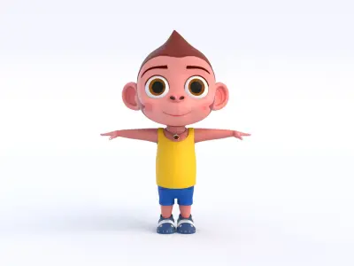 Cartoon Monkey Boy Low-poly 3D model