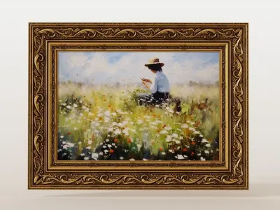 Antique painting with decorative frame 3D model