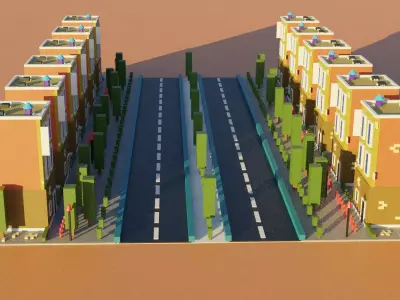 Society residential building with road in middle Free low-poly 3D model