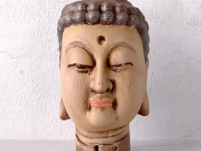 Antique Wood Buddha Head 3D model