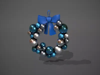 Blue and Silver Christmas Bauble Wreath Low-poly 3D model