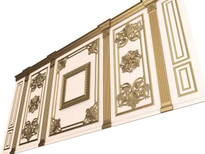 Boiserie Classic Wall with Mouldings 016 White Low-poly 3D model