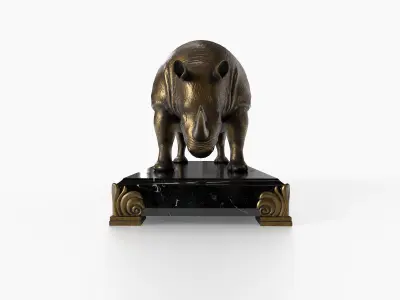Rhinocerous metal  statuette Low-poly 3D model