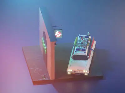 Cartoon Ghost Buster scene 3D model