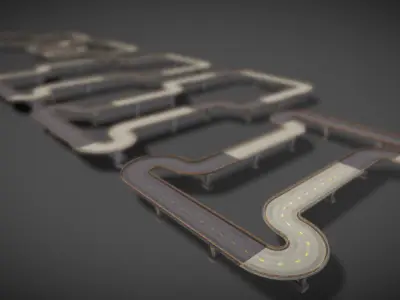 Modular Road Pack 3D Low-poly 3D model