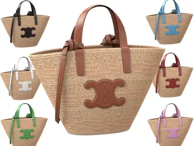 Celine Triomphe Classic Pannier Basket Bag in Raffia Low-poly 3D model