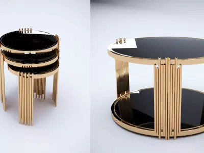 Collection 3D Brass and Glass Modern Coffee Table Set 3D model
